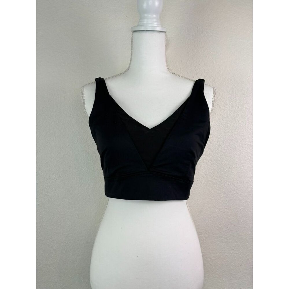 Zyia Active women's medium black‎ v-neck mesh sports bra unlined wireless
